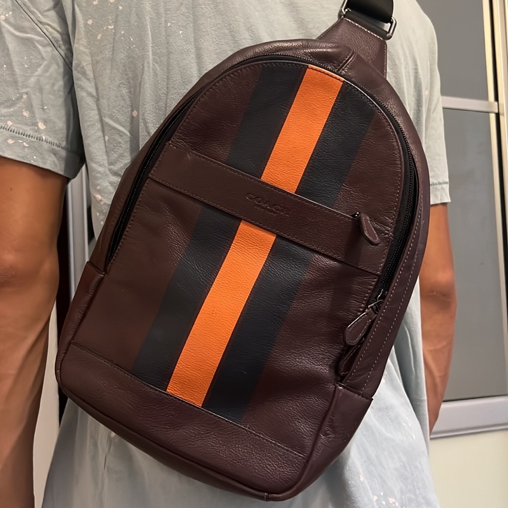 COACH one shoulder backpack with varsity stripe